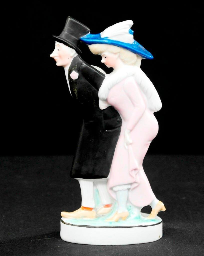 Vintage Schafer and Vater Flask - Color Nipper - "To: This vintage Schafer and Vaterflask is a color nipper and is titled "To the Opera." It features a couple dressed to the nines on their way to what we can only assume is the opera. The flask is in very