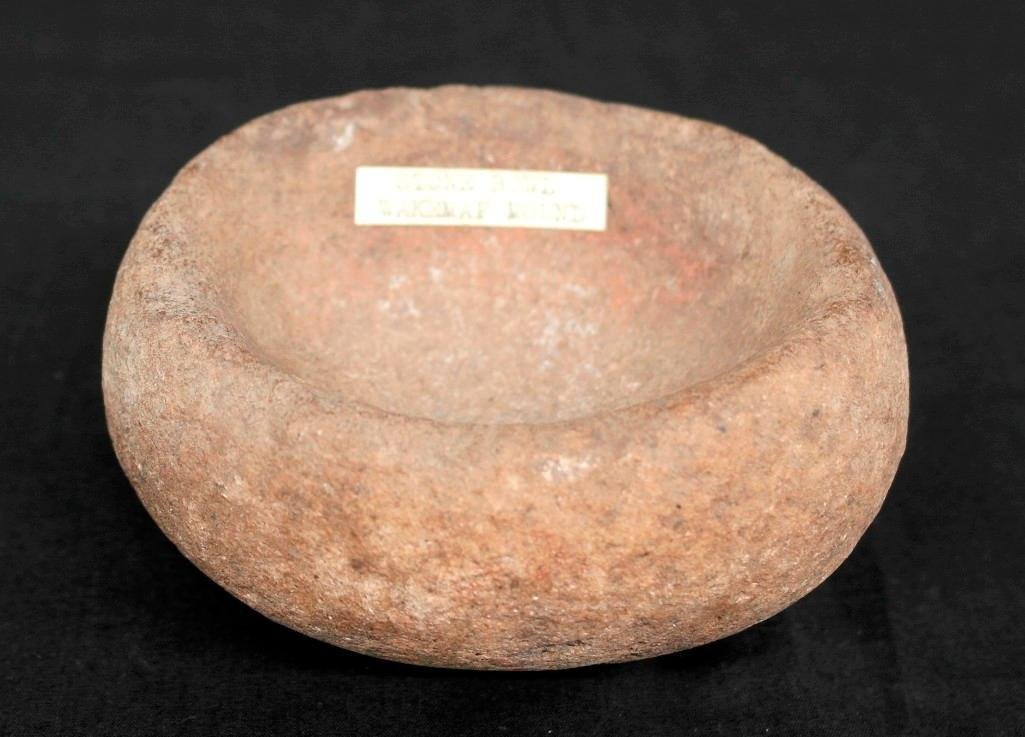 Stone Bowl Wakemap Mound Columbia River: This lot is for a stone bowl found at the Wakemap Mound Site in Washington. It is made out of a rounded smooth stone that feels nice in your hands. It is very well made and is approx. 4 1/2" x 4" x 2 