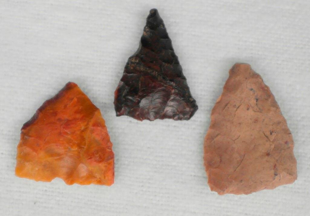 Three Columbia River Arrowheads from Wakemap Mound Site: Offered are three Columbia River arrowheads or points that were found at the Wakemap Mound site (a mound at the site of Wishram Village in Washington). All three pieces are approximately 3/4 of an inc