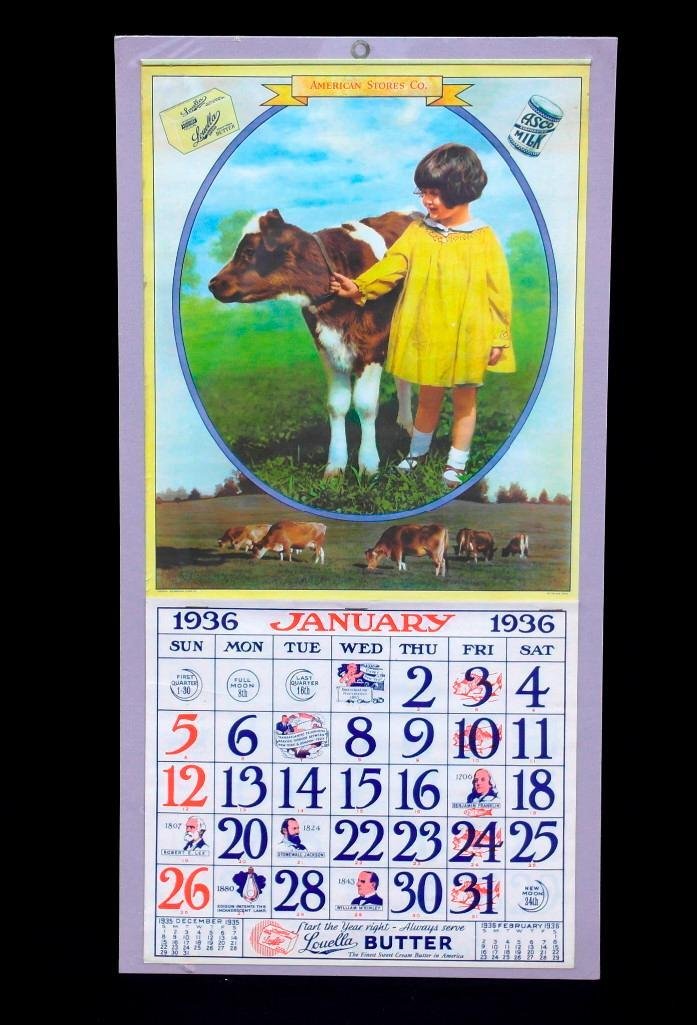 Unused 1936 Calendar From American Stores Company Sep 09, 2014