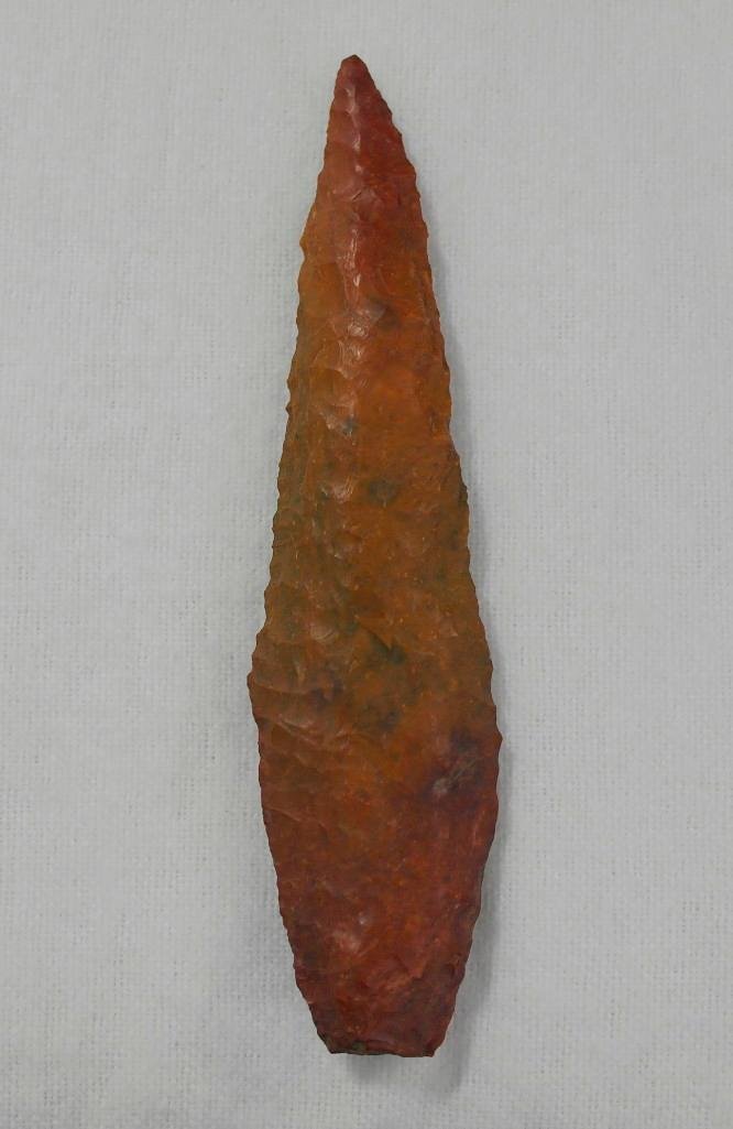 Jasper Knife from Wakemap Mound: Offered is a Columbia River knife found at the Wakemap Mound site. The knife is made from a multi-colored piece of jasper and is approximately 4-1/8 inches x 1 inch at its widest point. There were man