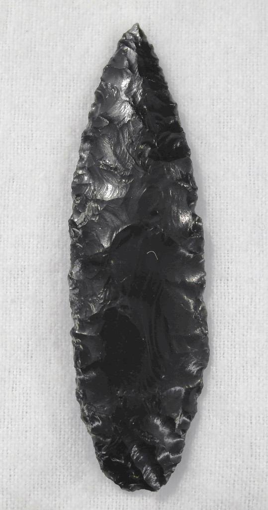 Obsidian Cascade Leaf Knife Blade: Offered is a large hand-held cascade leaf black obsidian knife blade. This was found by Frank Buehler, founding member of the Oregon Archaeological Society (OAS), in the Fort Rock area in north Lake C
