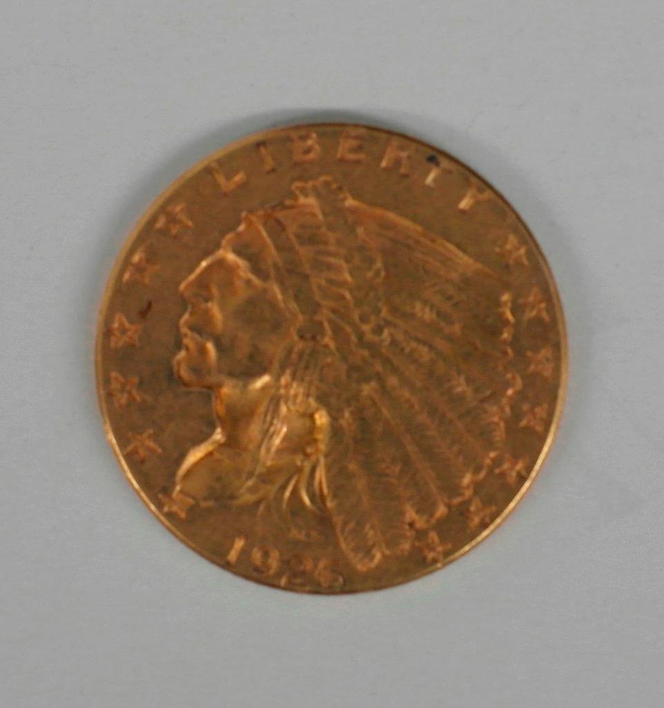 1926 Indian Head United States Gold Coin: Offered is a 1926 2-1/2 dollar Indian head and eagle gold coin. These were produced in the United States from 1908 until 1929. There are no surprises with this coin and it is ungraded and fresh from a