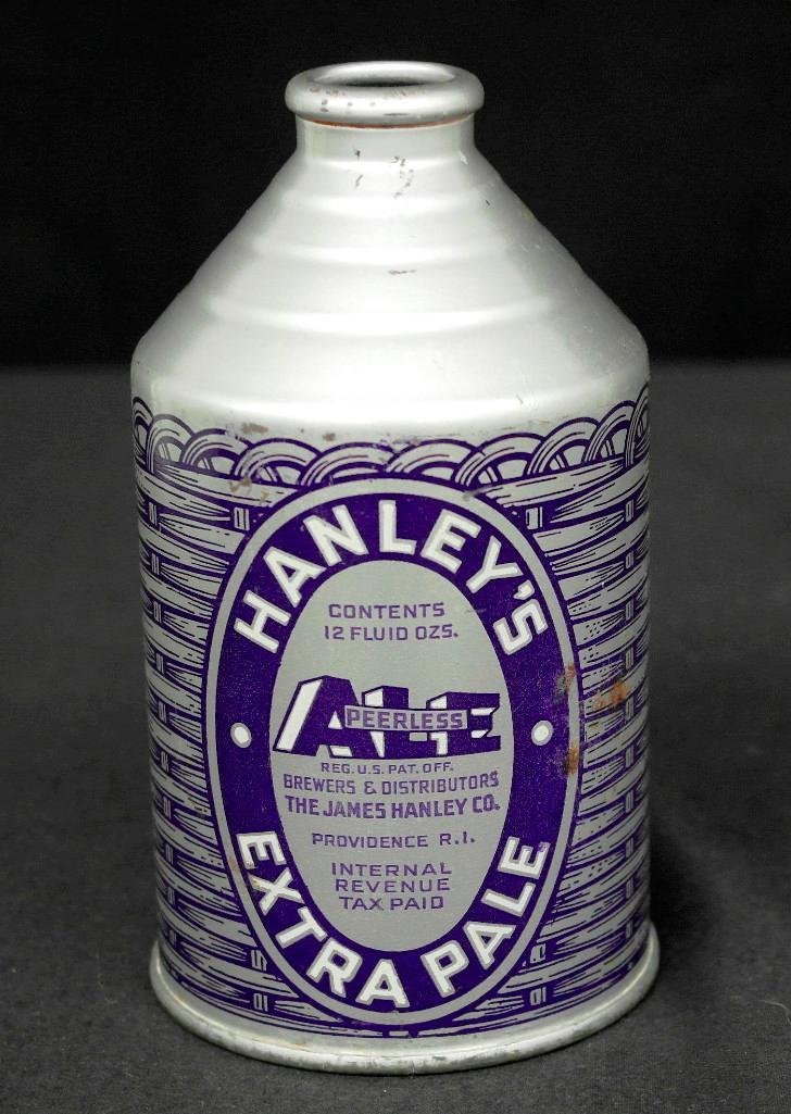 Hanley's Extra Pale Ale Crowntainer Beer Can: This can looks almost exactly like a cone-top beer can. However, it iscalled a crowntainer, and although similar, it is quite different from a cone-top can. These cansdo not show up on the west coast 