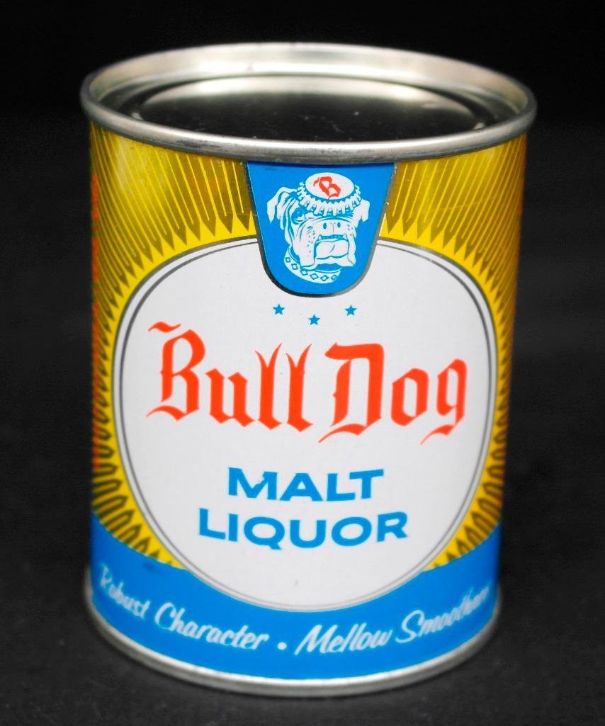 Bull Dog Malt Liquor - 8 Ounce - Beer Can: Offered is an eight ounce flat top beer can for Bull Dog Malt Liquor. The can is from Atlas Brewing Company of Chicago, Illinois and is not the more common California variation of the can. It is a bot