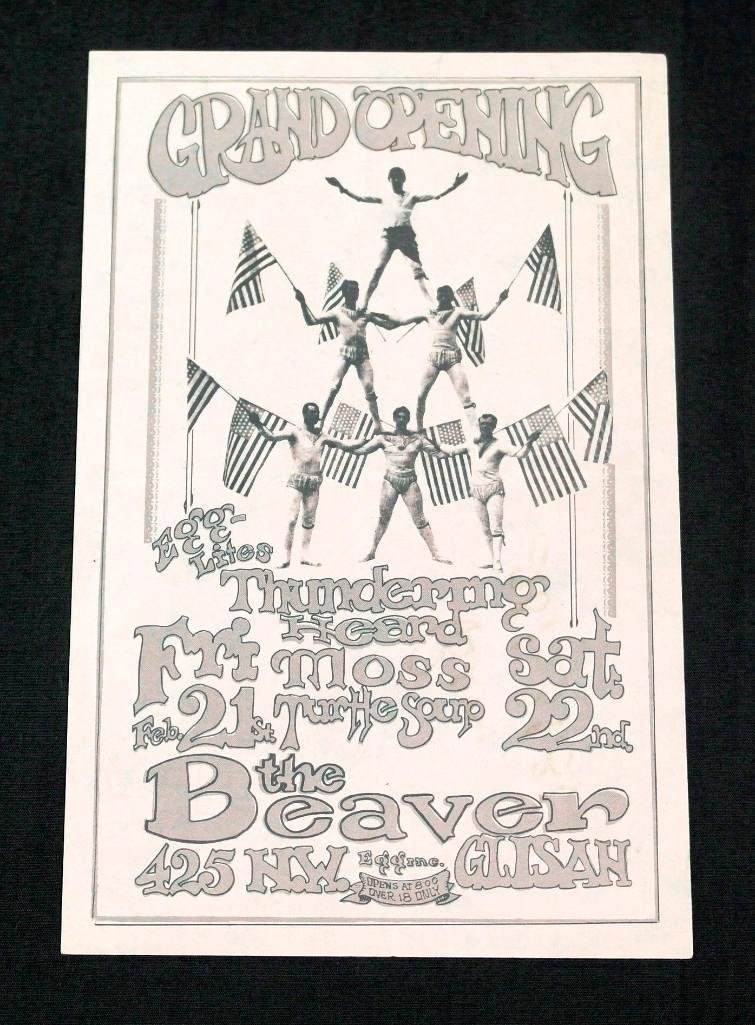 1969 Beaver Hall Grand Opening Handbill from Portland: The Beaver Hall was a small venue in Portland, Oregon where many famous bands played. Their entertainers ranged from Ken Kersey and his Merry Pranksters holding one of their famous acid tests to 