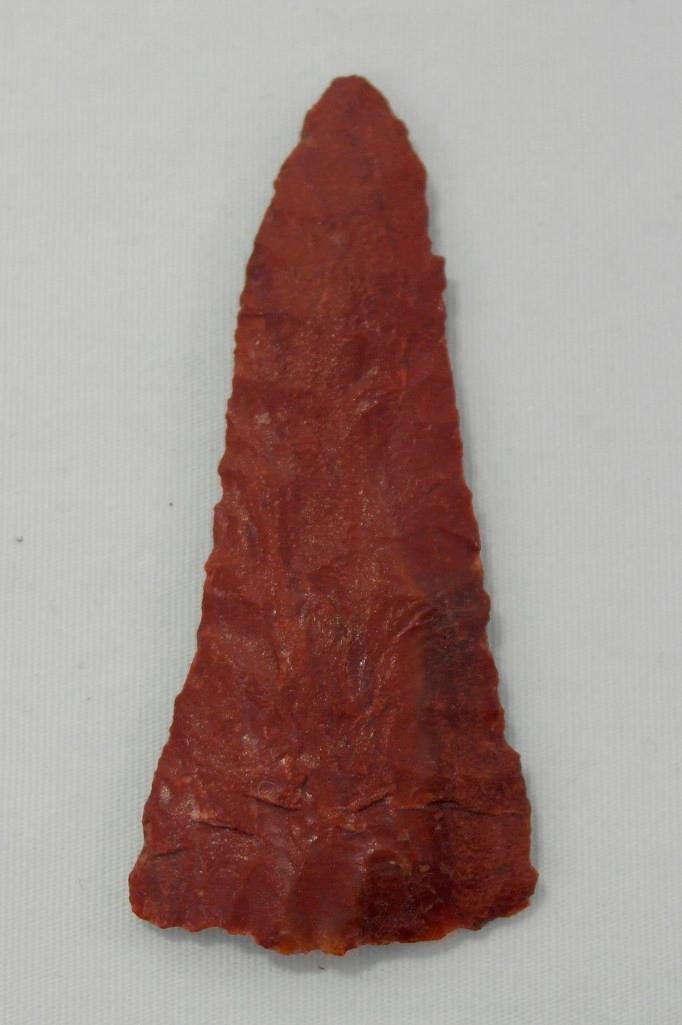 Large Plateau Pentagonal Knife from the Wakemap Mound: Offered is a large Plateau pentagonal knife found at the Wakemap Mound site in Washington. It is approximately 2-3/4" long x 1-1/4" wide and is made of red jasper. This artifact or poin