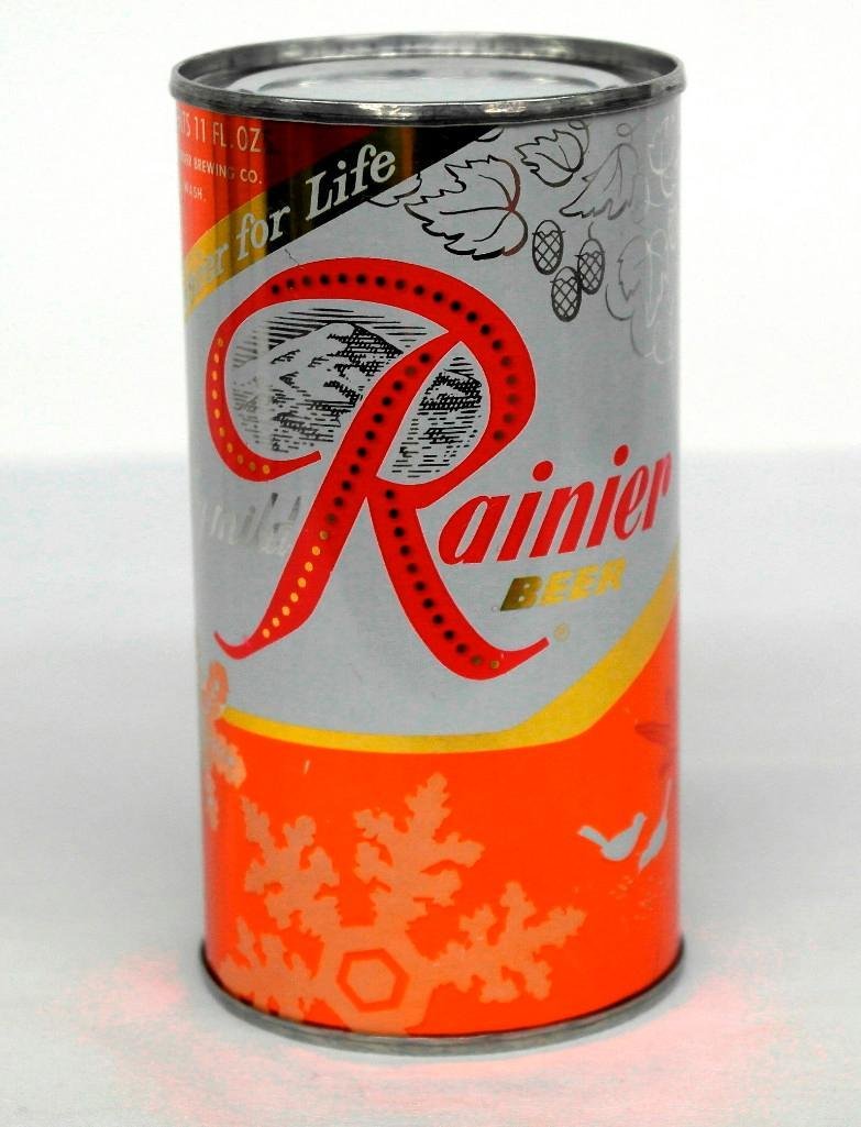 11-Ounce Rainier Jubilee Flat Top Beer Can: This is the first of three different Rainier jubilee beer cans that we will be offering in this auction. This is an 11-ounce can from Sicks' Rainier Brewing Company of Seattle, Washington and has the 