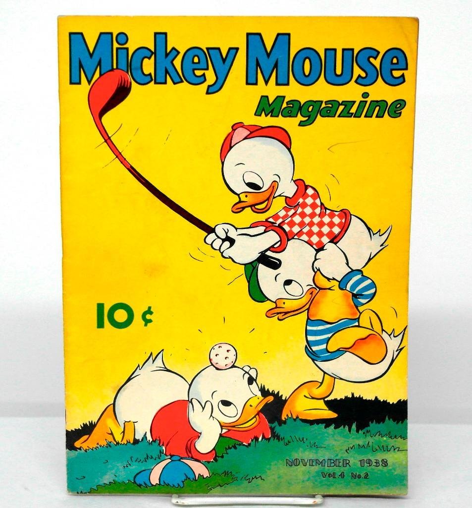 Mickey Mouse Magazine Vol. 4 No. 2 from November 1938: This lot is for the Mickey Mouse Magazine #38. This comic by K.K. Publications is approximately 8-1/4" x 11-1/2" and has 44 pages. This comic has great Disney content throughout, including s
