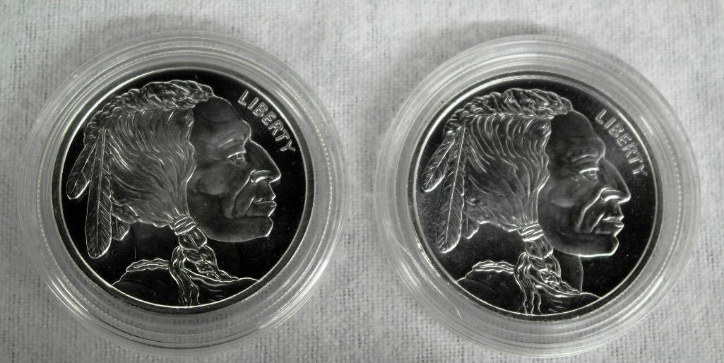 Two American Indian and Buffalo One-Ounce Silver Rounds: Offered is a pair of one-ounce .999 fine silver bullion rounds. Apart from silver being one of the best investments on the planet, these silver coins make great gifts and have an inspiring design. The