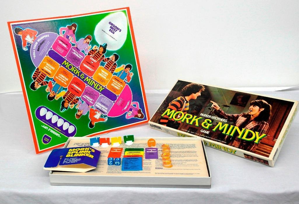 1979 Mork and Mindy Board Game: This game was made by Parker Brothers in 1979 based on the hit television series. The box is approximately 17" x 9" and looks as good as new. The game has been played ... but not