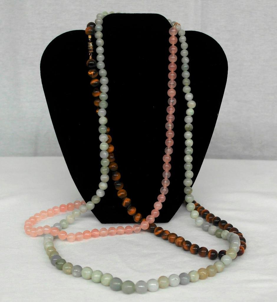 Three (3) Necklaces: Tiger Eye, Jade, and Rose Quartz (1 of 4)