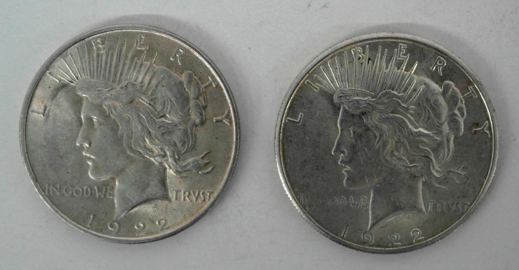 Pair of United States Peace Silver Dollars (1 of 2)
