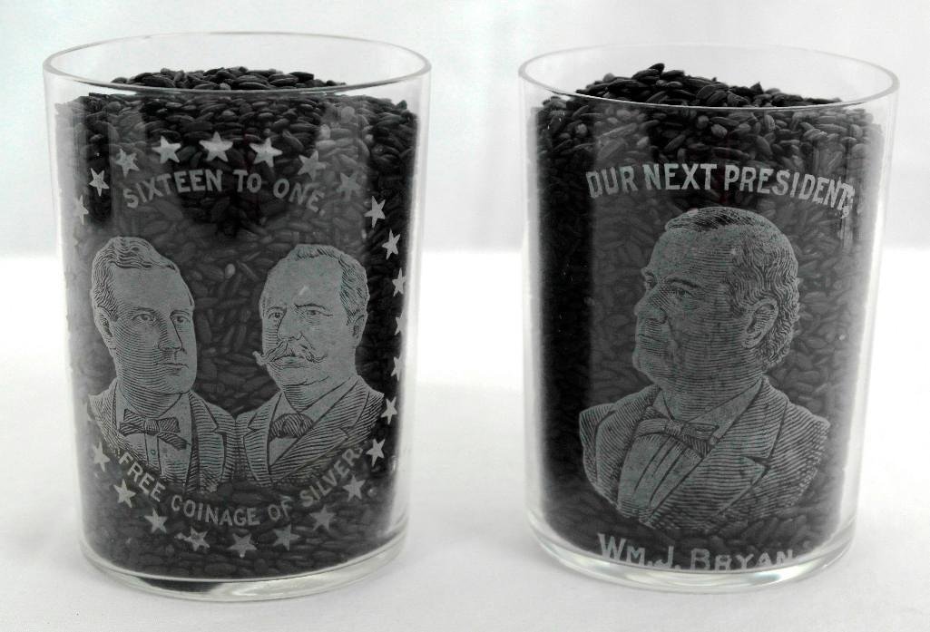 Set of Two Etched Tumblers Featuring William J. Bryan's (1 of 6)