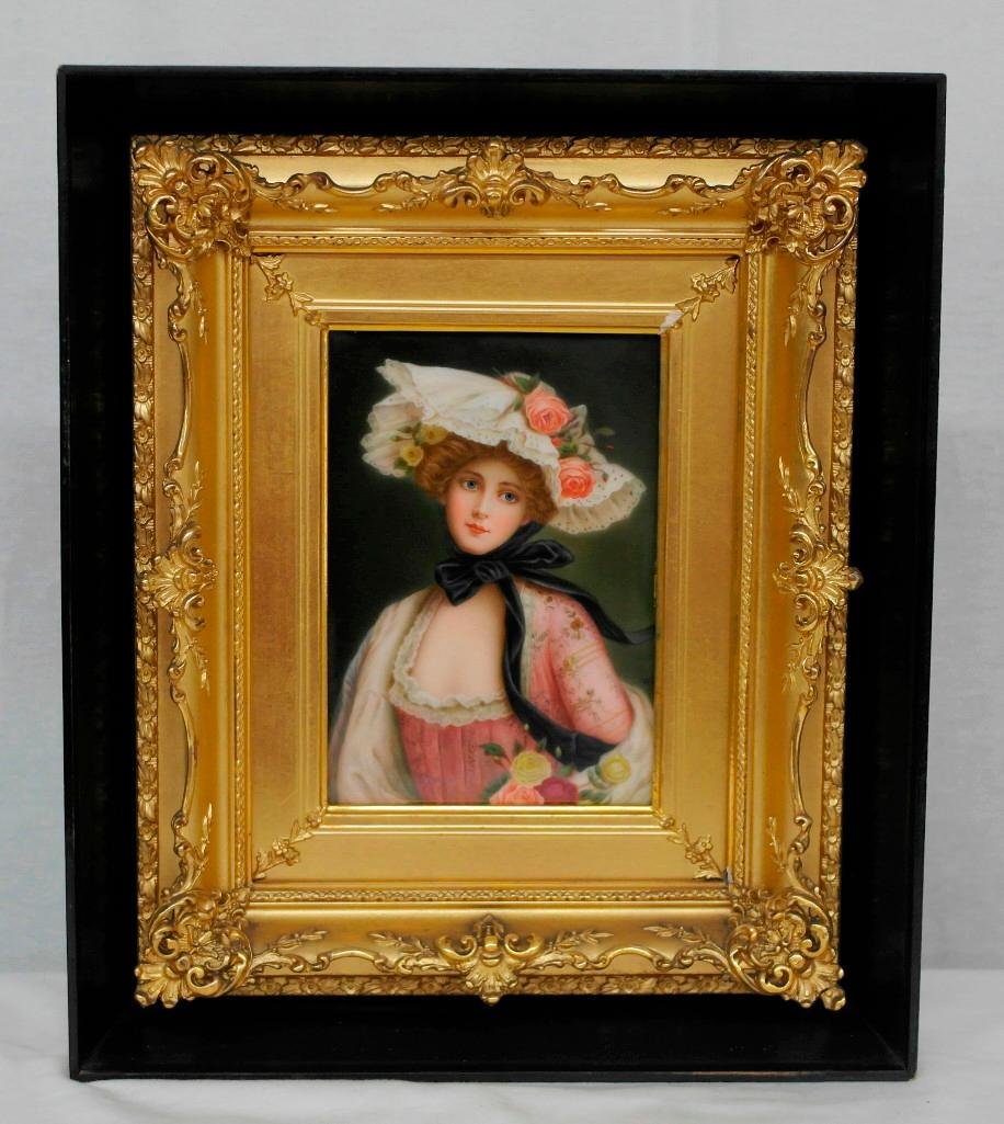 Period "Queen of Roses" Portrait On Porcelain Signed By (1 of 6)