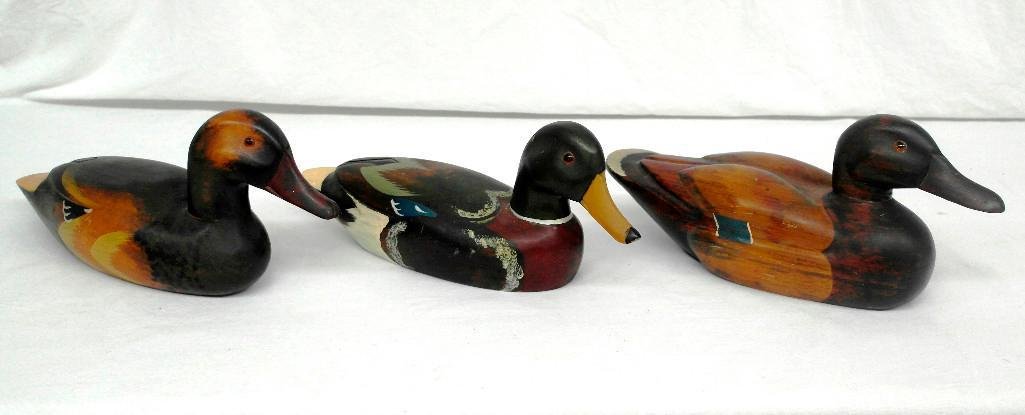 Three Different Hand-Carved Wood Duck Decoys (1 of 10)