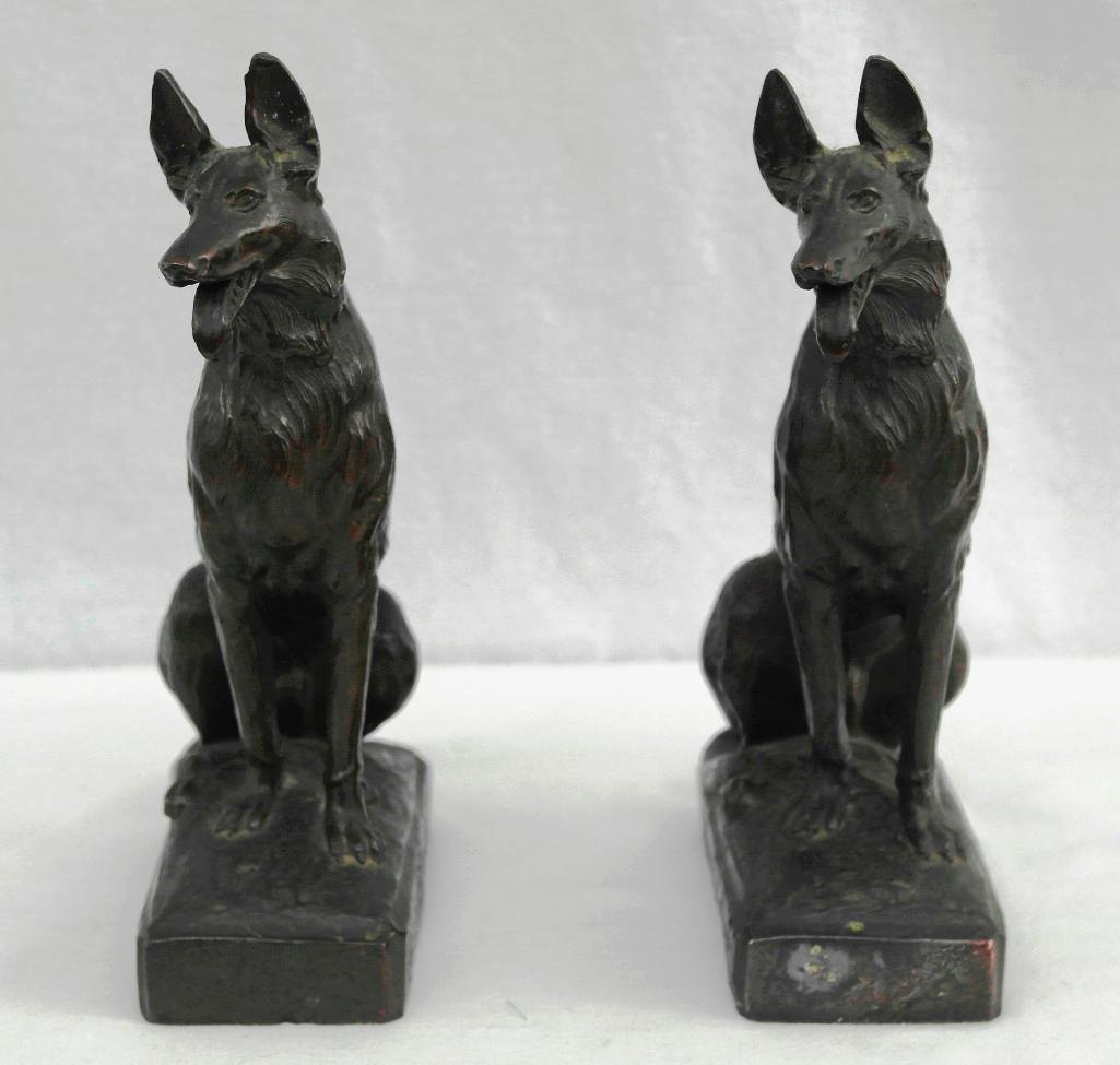 Set of Bronze-Clad German Shepherd Bookends From 1928 (1 of 6)