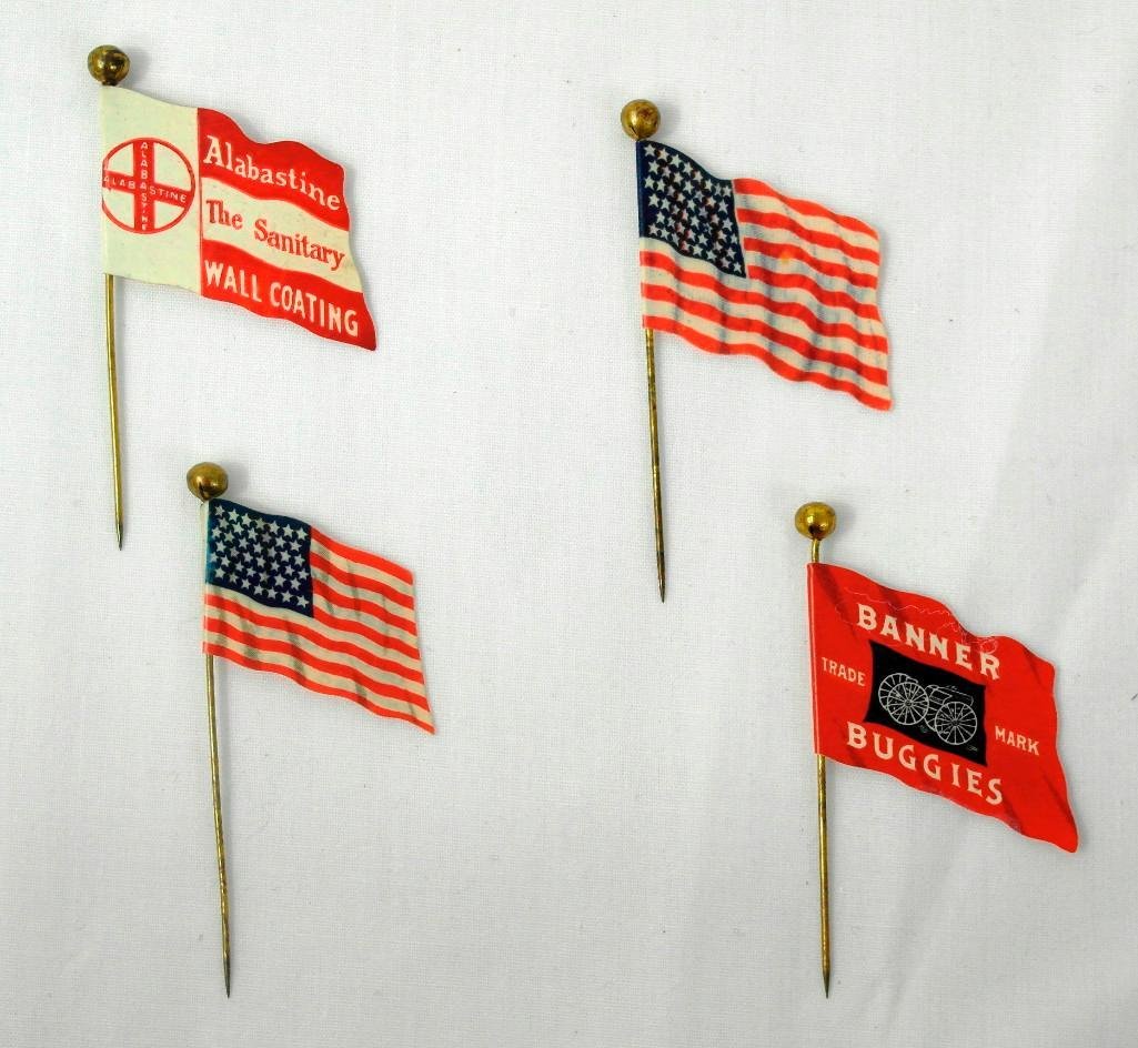Four Celluloid Advertising Flag Pins (1 of 2)