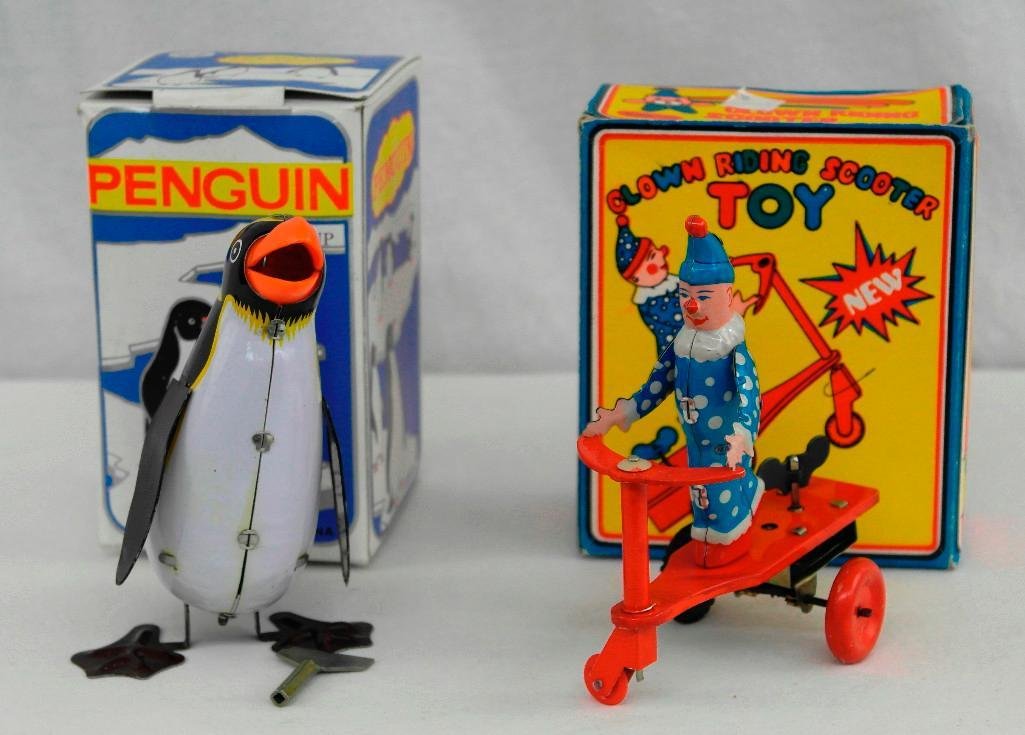 2 Tin Litho Wind-Up Toys - Penguin and Scooter Riding (1 of 9)
