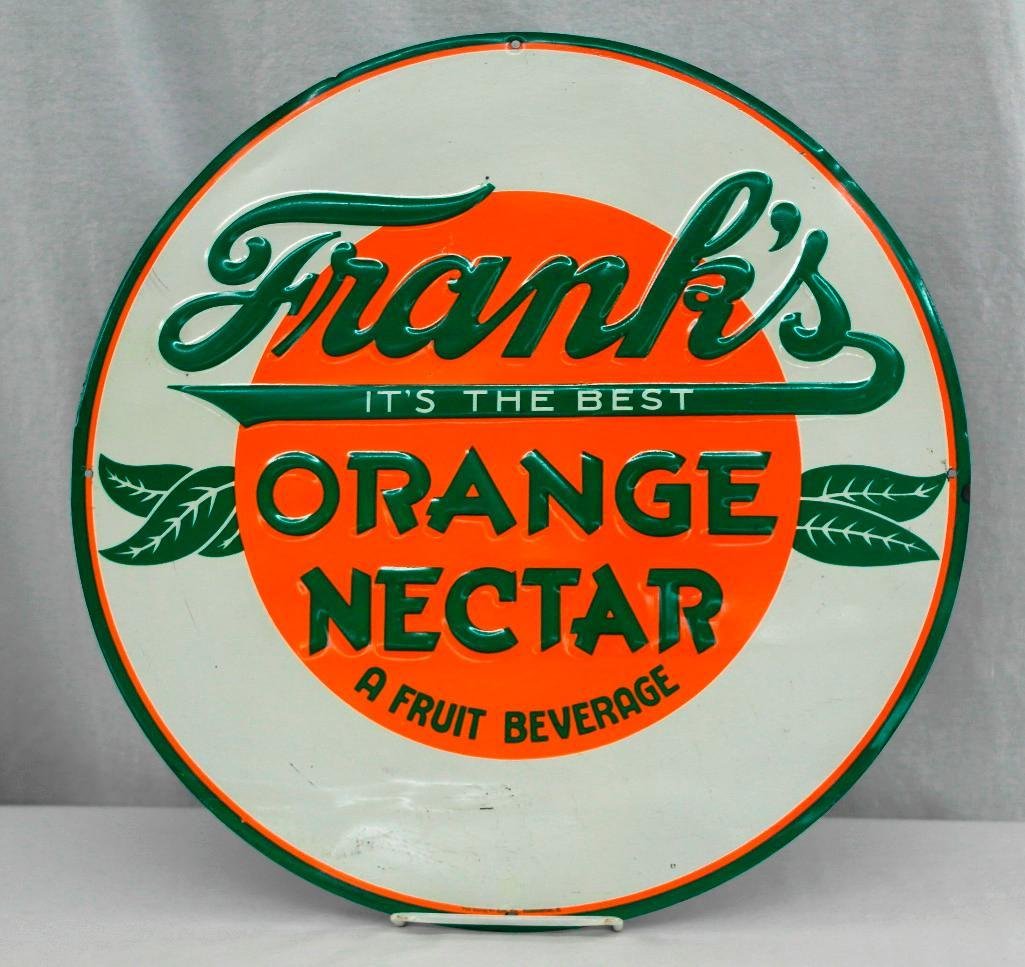 Frank's Orange Nectar Round Embossed Tin Sign (1 of 3)