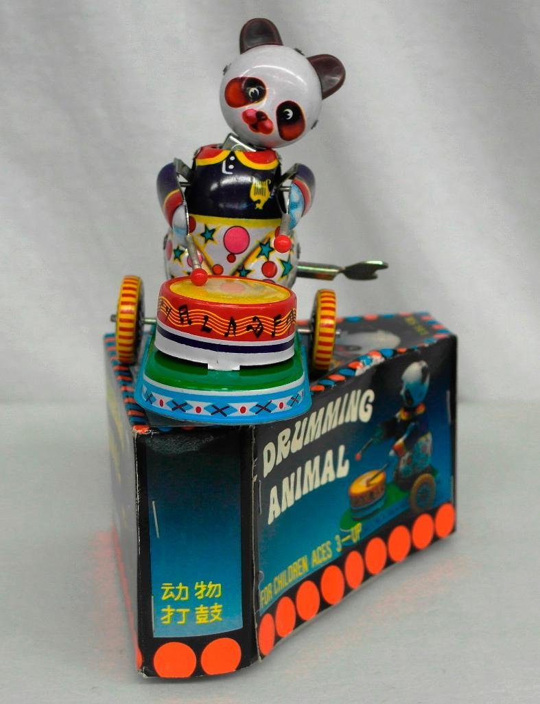 Drumming Animal Tin Litho Wind-Up Toy - Panda Bear (1 of 7)