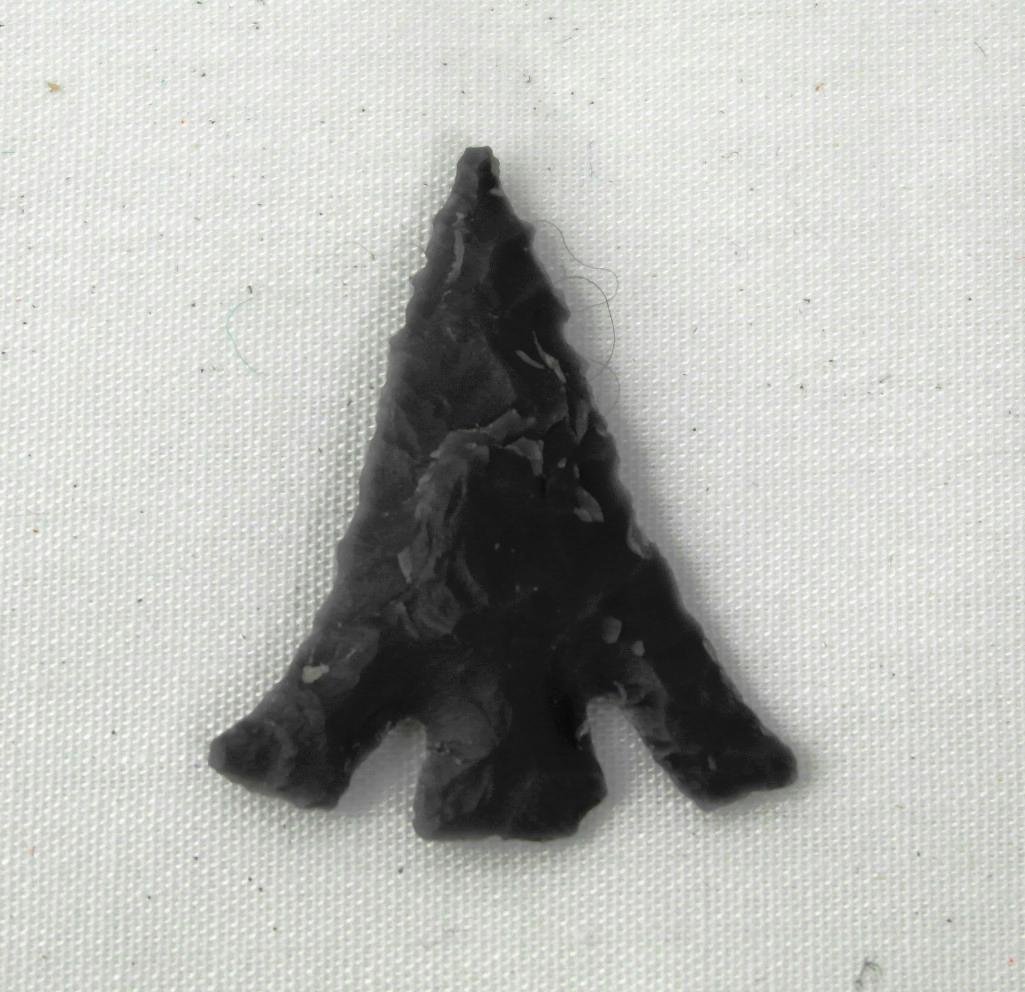 Eastgate Point From Columbia River Site: This 1" x 7/8" Eastgate Point is made of grey obsidian. It is exactly as found at the Columbia River Site near The Dalles, Oreogn.