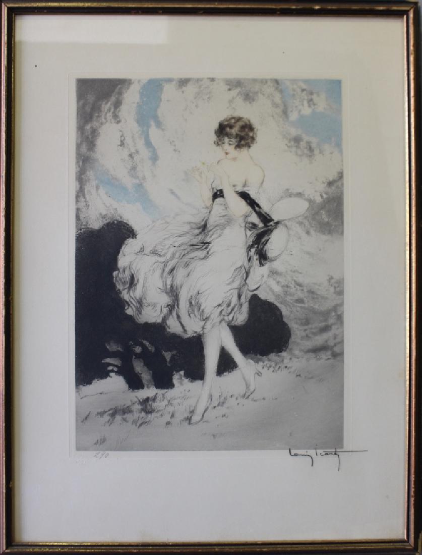 Louis Icart, 1888-1950, Dry Point Etching: Louis Icart, 1888-1950, dry point etching, "He Loves Me", He Loves Me Not", c. 1926, signed in pencil, lower right, numbered 290, artists blind windmill stamp at bottom left corner margin, image 12.75