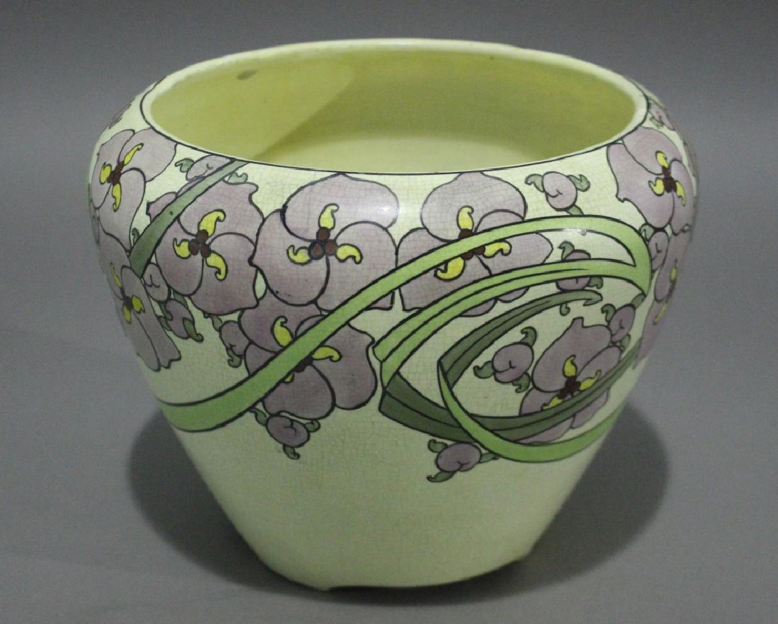 Roseville Pottery "Persian" Jardiniere: Roseville pottery "Persian" jardiniere, 9" h x 12" diameter, minor crazing, small no harm crow's foot (shown), c. 1908.