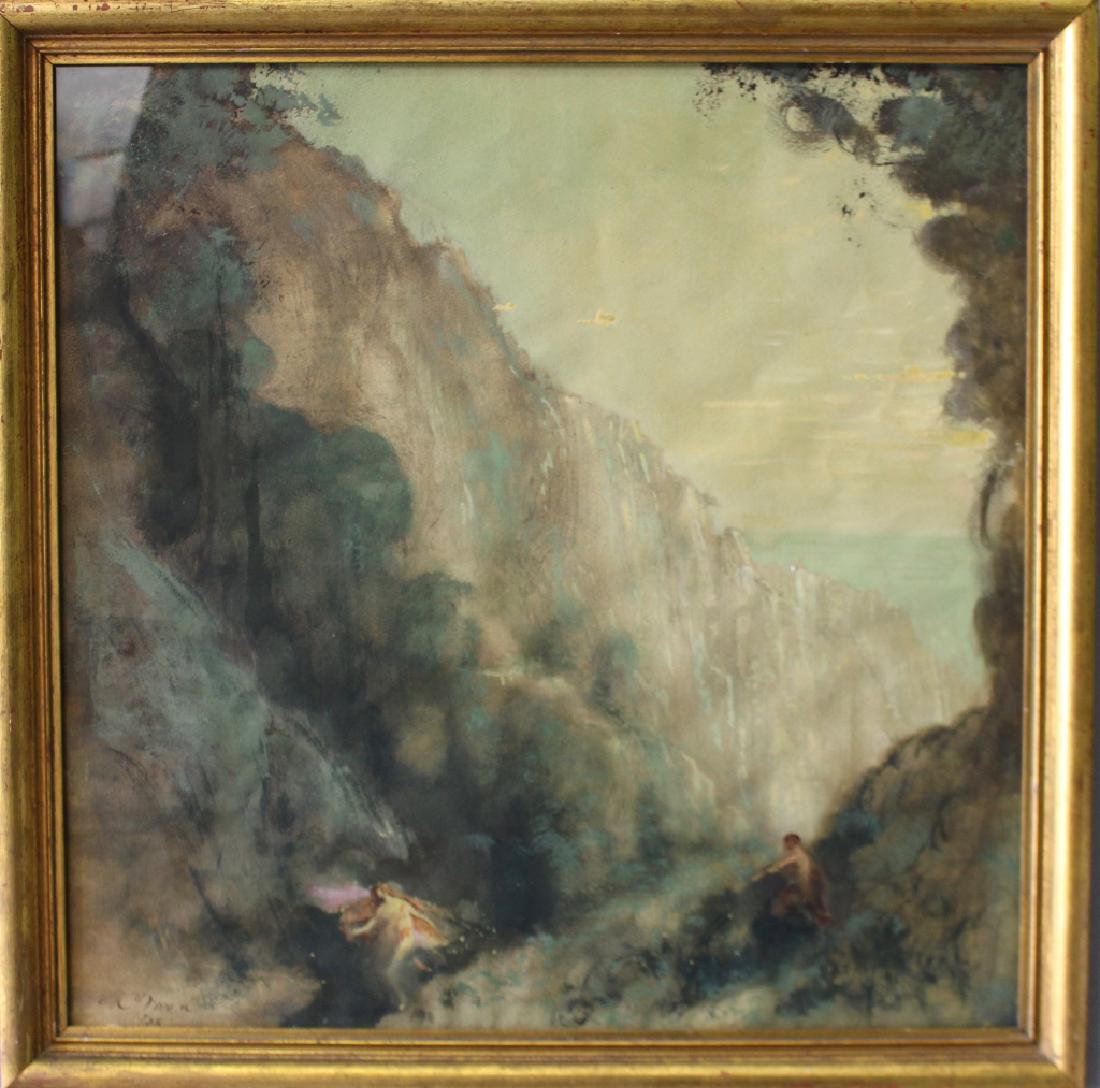 Frank Chickering Warren, 1866-1950 W/C: Frank Chickering Warren, 1866-1950, landscape painter active in New York and Italy. Art Deco period watercolor entitled on back of paper, "No. 12 Capri Early Morning". Signed and dated 1925 lower left