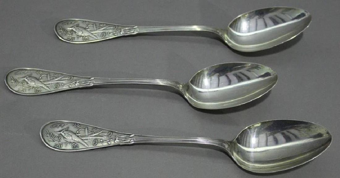 Three Large Tiffany Sterling Spoons "Japanese": Three large sterling silver Tiffany & Co. spoons "Japanese" pattern, fine condition, 6.37 ozt. Each 8 5/8" long.