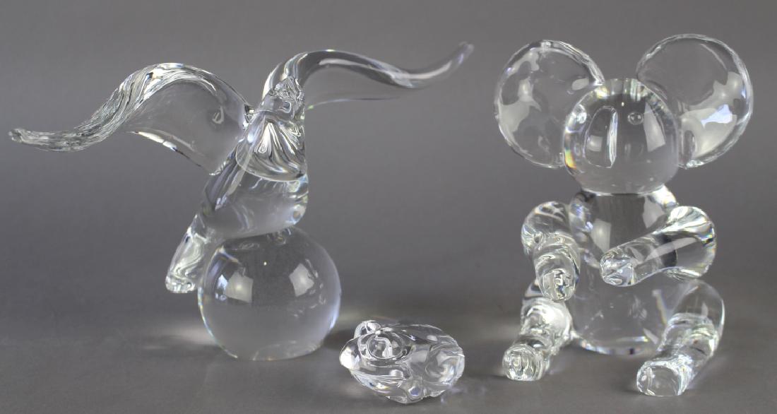 Three Steuben Animals: Three piece group of Steuben crystals animals: Majestic eagle atop a crystal ball 6.25" x 12" designed by James Houston, a Koala Bear sitting 6.25" x 5.5" and a frog paperweight, all signed and mint.