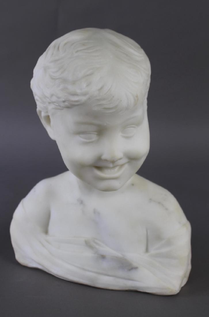 Marble Bust of Laughing Boy: Italian marble bust of laughing boy, unsigned 14" x 10", very good condition.
