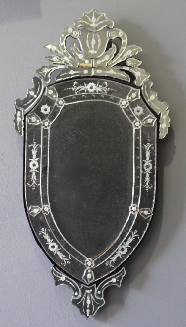 Venetian Style Mirror: Venetian style mirror, beveled and etched glass, late 20th century, good condition, 40.5" x 20".