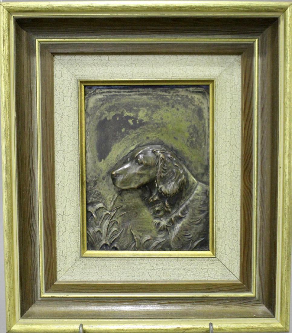 Fritz Diller, 1875-1945, German Sculptor: Fritz Diller, 1875-1945, German sculptor, bronze relief plaque of hunting dog, in 12" x 13.5" frame, good patina, signed.
