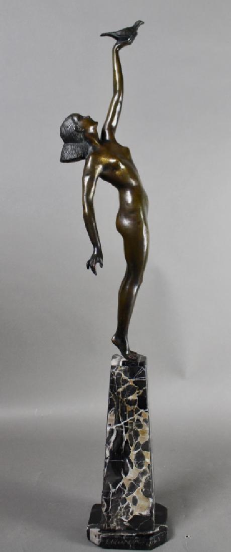 Pierre Le Faguays, 1892-1962, French Bronze: Art Deco sculpture entitled "Messager d'Amour", c. 1925, signed on base of plinth, also inscribed "Editeur d'Art Lastele", fine marble base, excellent condition and patina, 30" h.