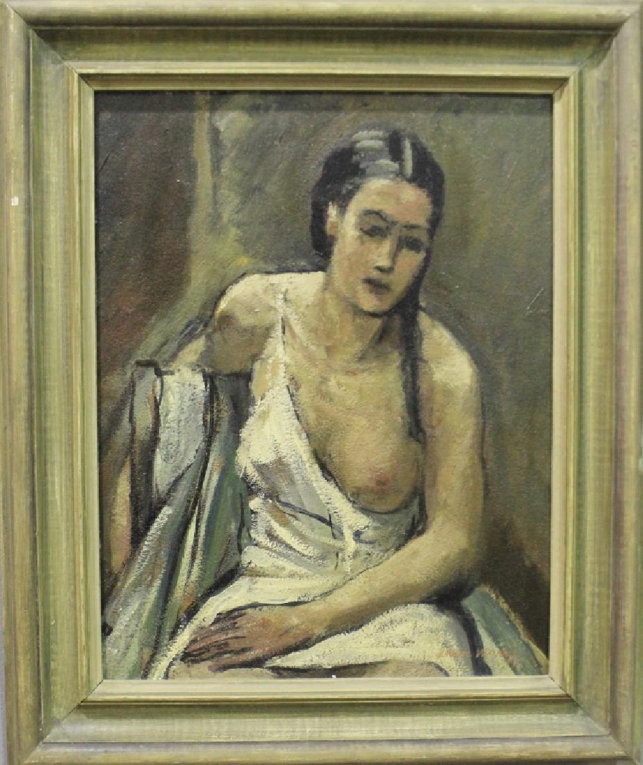 Lionel Wathall, Oil on Board Portrait: of semi-nude female, American 1907-1995, signed lower right, dated 1977, original frame 19" x 23", very good condition.