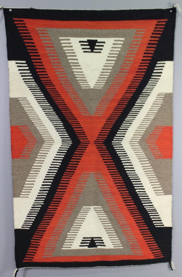 Navajo Southwest Wool Blanket: "Eye Dazzler" style, with black, red, white and gray dyed wool, c. 1950s, pristine condition, 56" x 35".