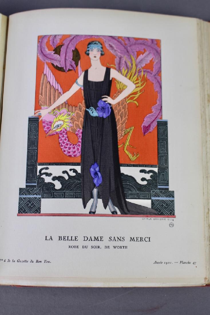 Two Volumes "Le Bon Ton d'apres-guerre",: "Art-Modes-Frivolites" published in Paris 1920-22. Each with title leaf and 100 plates, including a double page plate in second volume. Most are colored in pochoir (hand coloring by stencil). An amazi