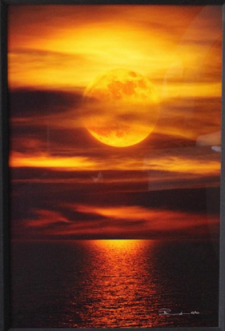 Peter Lik, "Moonlight Reflection": Australian/American b. 1959, fine art limited edition photograph by this master photographer. Location La Jolla, Ca., featuring a full blood moon reflecting against a calm sea, 463/950, with COA and a