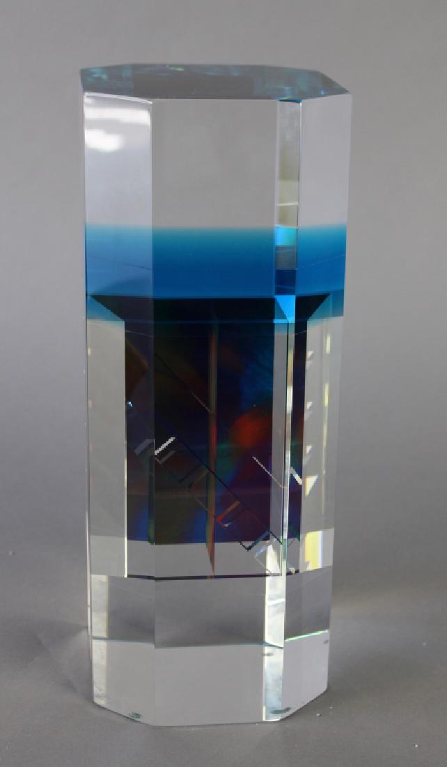 Peter Vanderlaan, 1950, Studio Art Glass Sculpture: signed and dated 1996, also etched "Living in my Father's House, Cardiff by the Sea", #112, rectangle with faceted corners, intricately complex layering and interior colors, 12.25"h x 5.75" x 4.75", b