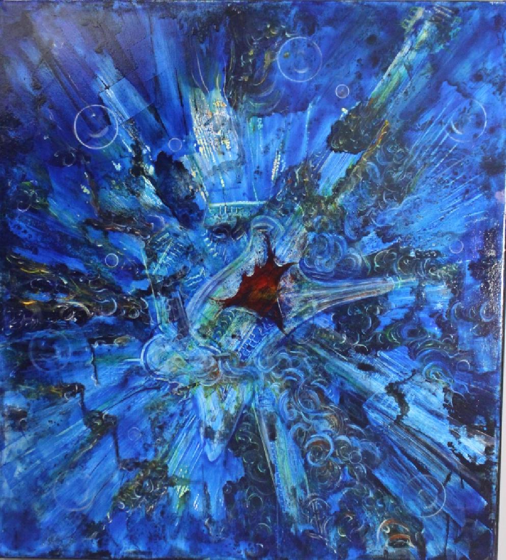 Ivaldo Robles, Acrylic Enamels on Canvas: born, 1980 Mexican-American, large museum wrapped abstract entitled "Presipico de Sonido", also signed and dated en verso, 04/06/07, well respected local artist, 45" x 41", excellent condition.