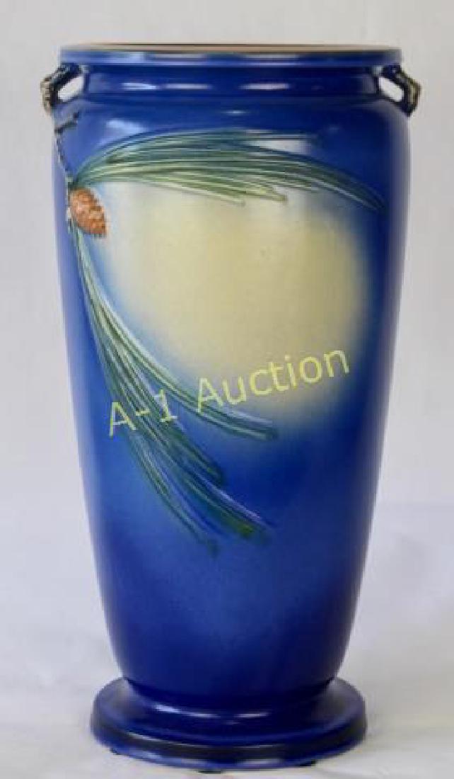 Roseville Blue Pine Cone Umbrella Stand: No. 777-20", their most popular color in this pattern. Mint condition.