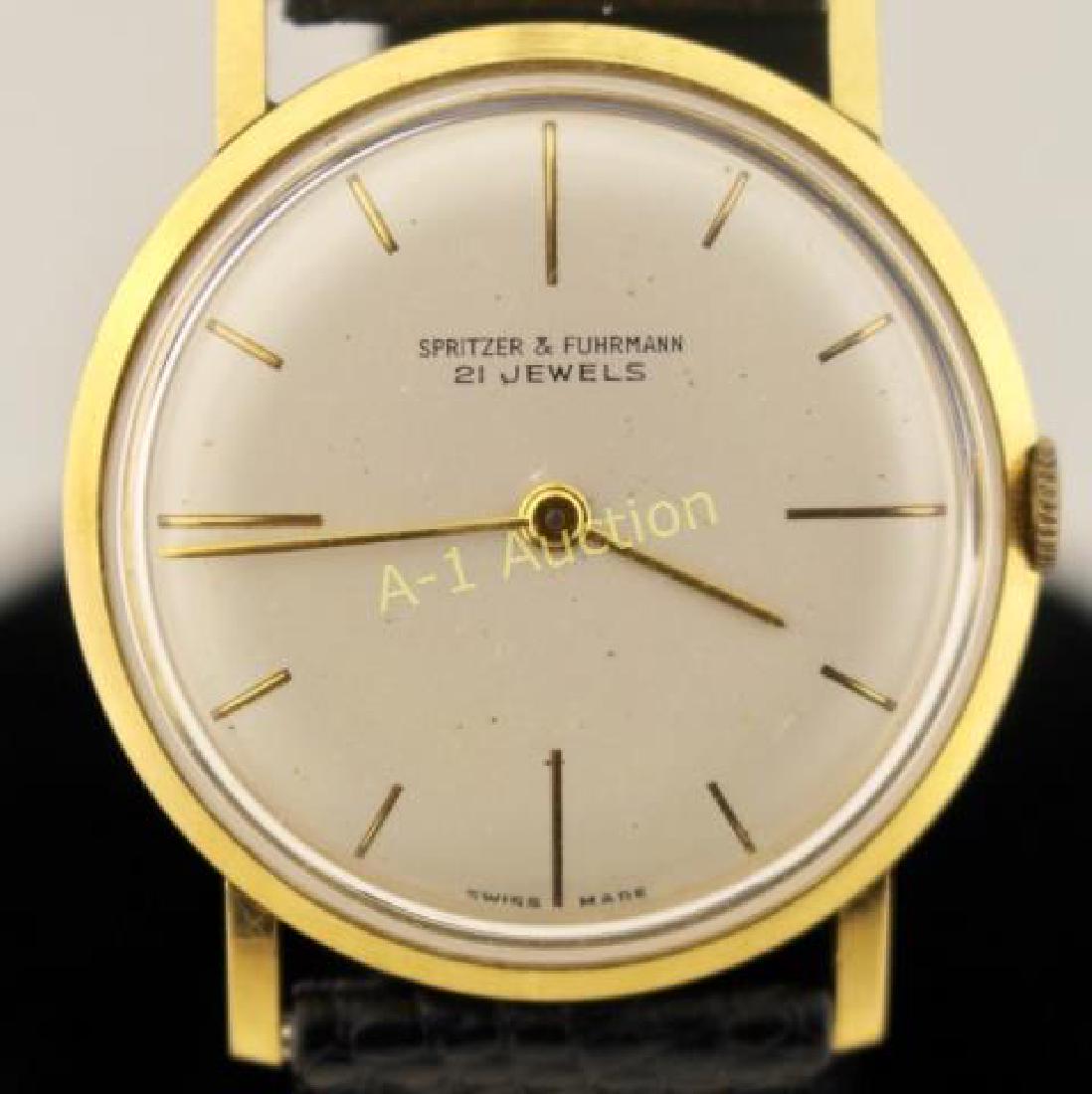 Spritzer & Furhmann 18K Watch: man's wrist watch, new black lizard leather band, 21 jewels, new crystal, recently cleaned, serial number 66097.