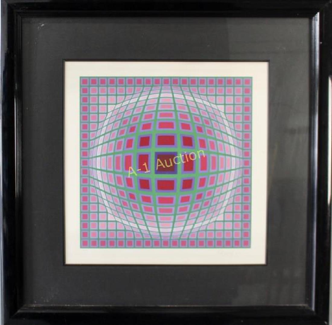 Victor Vasarely, Limited Edition Lithograph: 1906-1997, abstract geometric art, 113/300, signed in pencil lower right, not examined out of frame, 30.75" x 30.75" overall, very good condition.