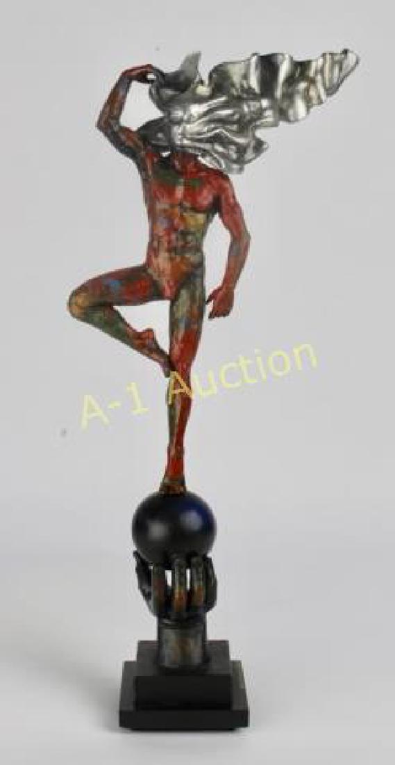 Sergio Bustamonte, Sculpture: Mexican b. 1942, polychrome resin limited edition sculpture entitled "La Aventura", signed and numbered on base, 8/100, 19", good condition.