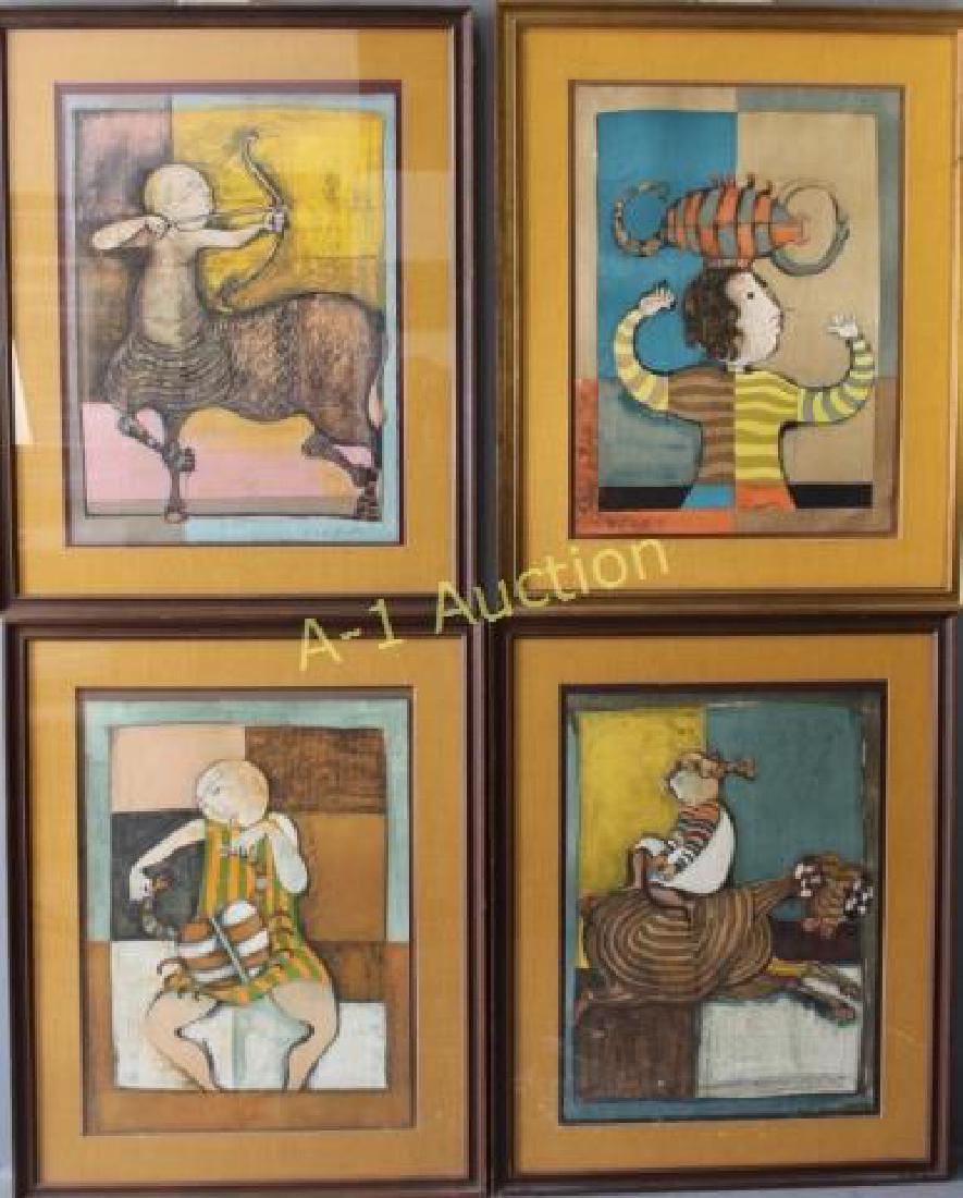 Graciela Rodo Boulanger, Colored Lithographs: born 1935, four limited editions, from his "Zodiac Suite", XCI/C, "Aires", XCI/C, "Sagittarius" XCI/C, "Cancer" XCI/C, "Scorpio" XCI/C, all signed lower right, 3 with attached COA, all in 32.5" x 40.2