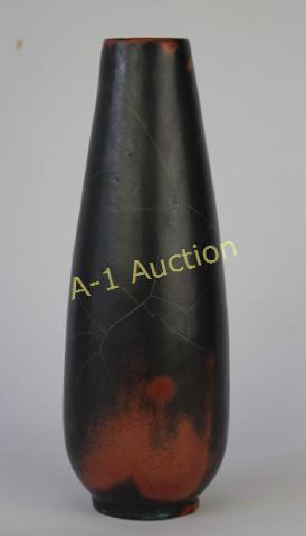 Grotenberg Keramics, Pottery Vase: mid-century, designed by Paul Dressler, super glaze with crackling, impressed mark, 13", good condition.