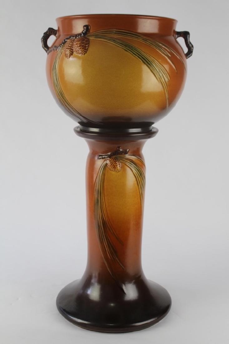 Roseville Brown Pine Cone Jar & Pedestal (1 of 6)