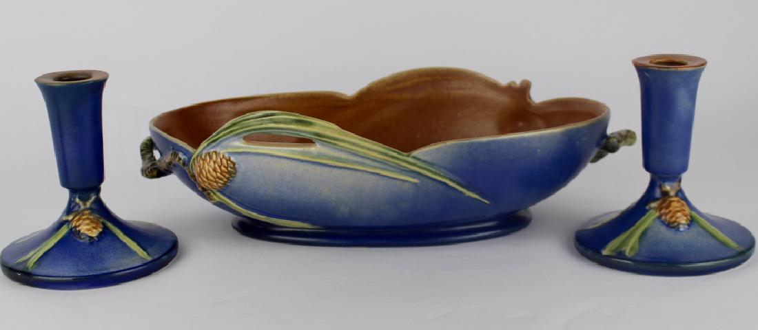 Roseville Blue Pine Cone Console Set (1 of 3)