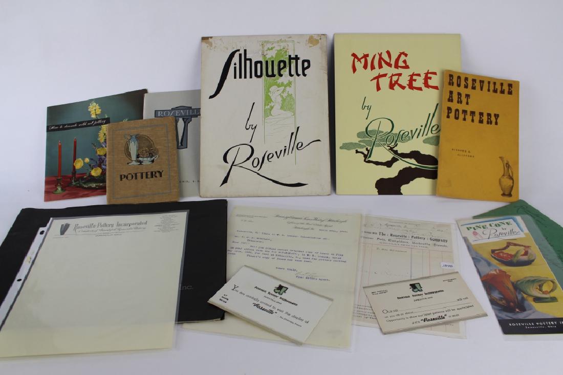 Early Roseville Ephemera: very interesting and collectible group. This includes an 1893 hand written lease agreement for a nearby building for "pottery packing", Silhouette and Ming Tree department store display cards, 8.5" x 